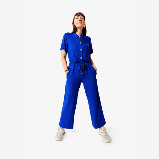 Combinaison bleue et corail en Viscose Ecovero