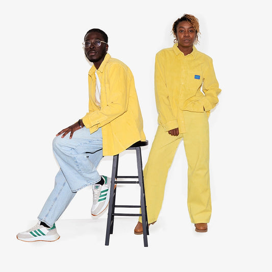 Pantalon jaune et beige en velours côtelé "W.O.P" pour adultes