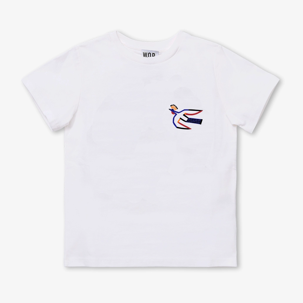 T-shirt blanc devant dos "Birds Protect" en coton bio pour enfants