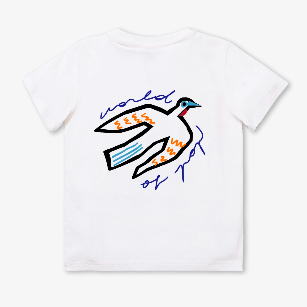 T-shirt blanc devant dos "Birds Protect" en coton bio pour enfants