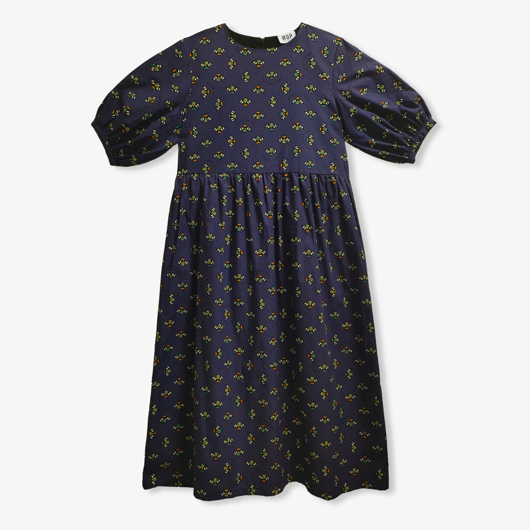 Robe imprimée "Bee Lovers" manches bouffantes en popeline de coton