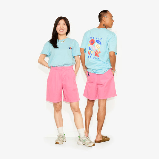 T-shirt bleu devant dos "Flower Power" en coton bio pour adultes