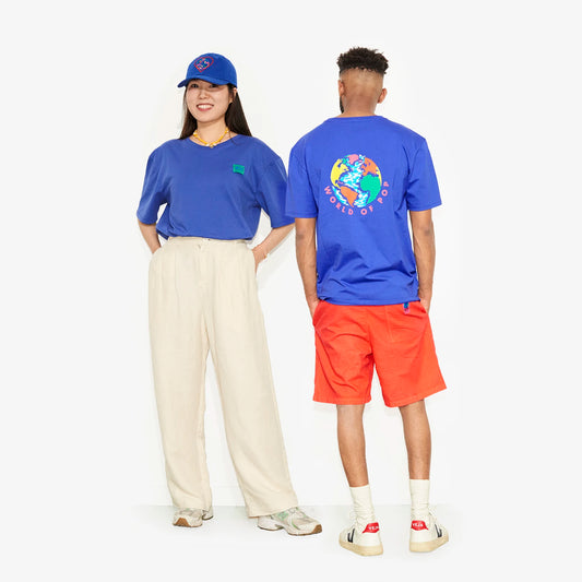 T-shirt devant/dos bleu "Planète" pour adultes