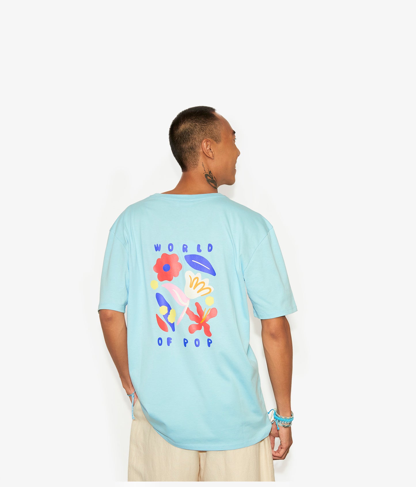 T-shirt blanc devant dos "Flower Power" en coton bio pour adultes