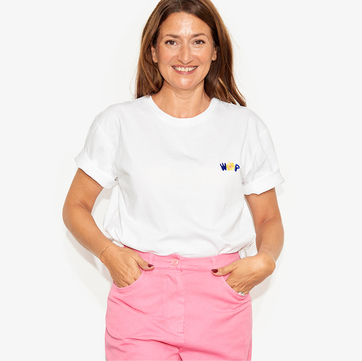 T-shirt blanc devant dos "Flower Power" en coton bio pour adultes