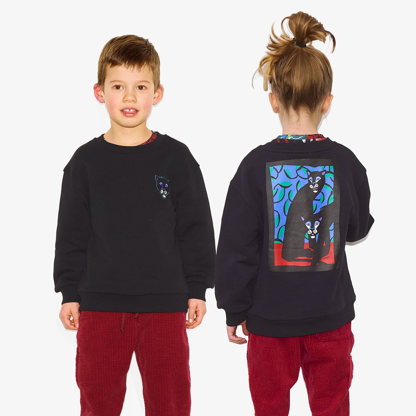 Sweat-shirt noir devant/dos "Panthère" pour enfants