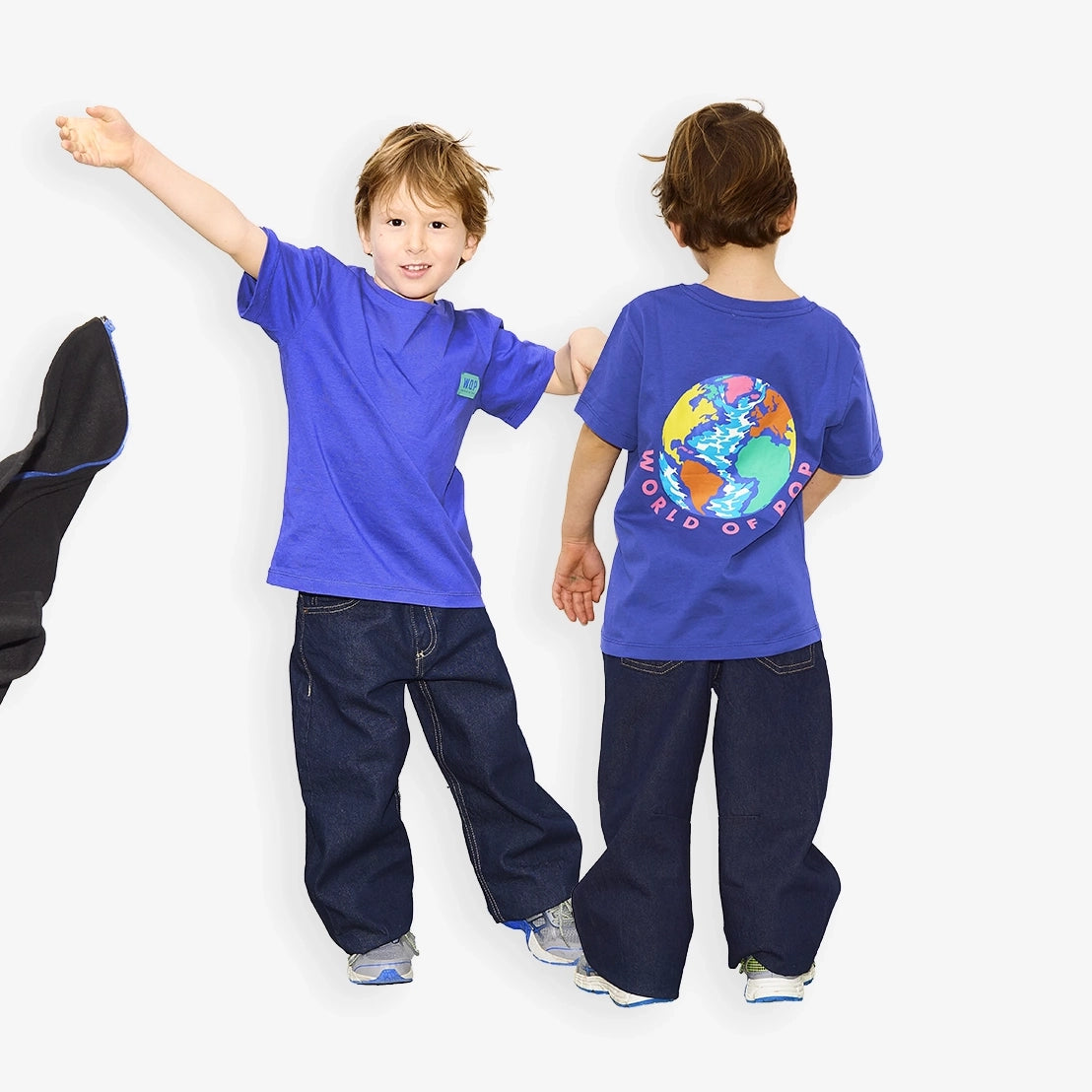 T-shirt bleu devant dos "Planète iconique" pour enfants