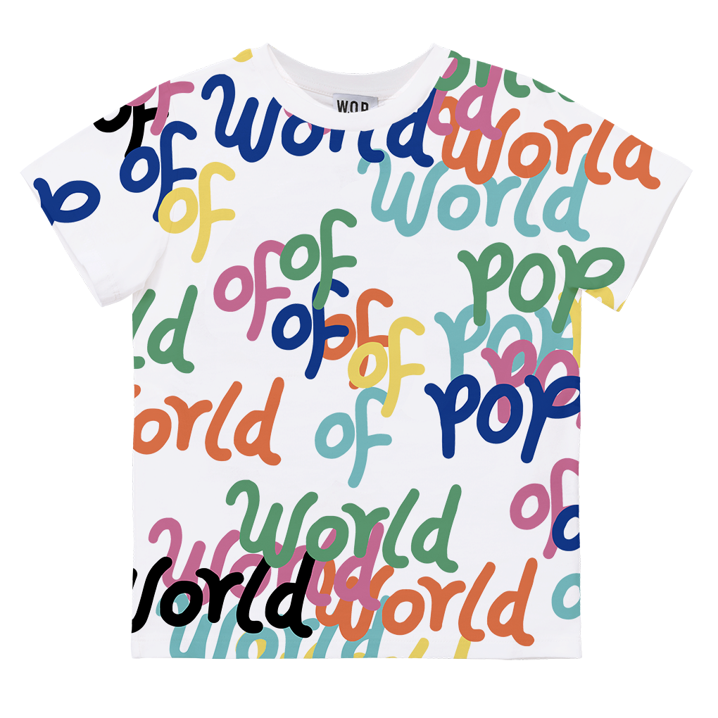 T-shirt blanc all over "World Of Pop" en coton bio pour enfants