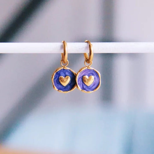 Boucles d'oreilles créoles Coeur rond violet - Bazou