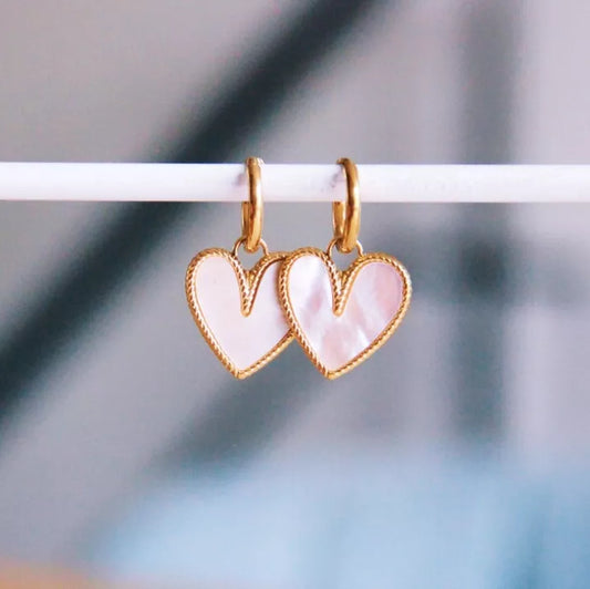 Boucles d'oreilles créoles Coeur en nacre - Bazou