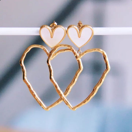 Boucles d'oreilles avec nacre et cœur ouvert - Bazou
