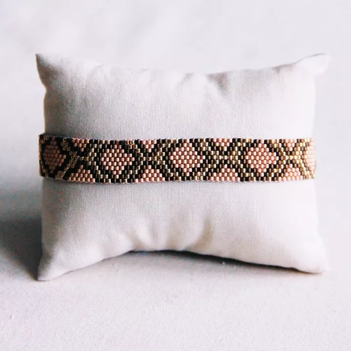 Bracelet tissé motif serpent - marron/beige - Bazou