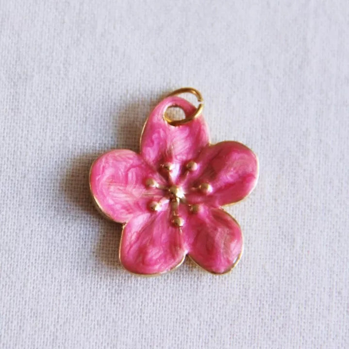 Breloque Fleur rose pour collier de perles - Bazou