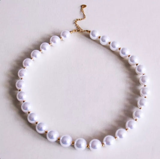 collier de perles blanches et or - Bazou