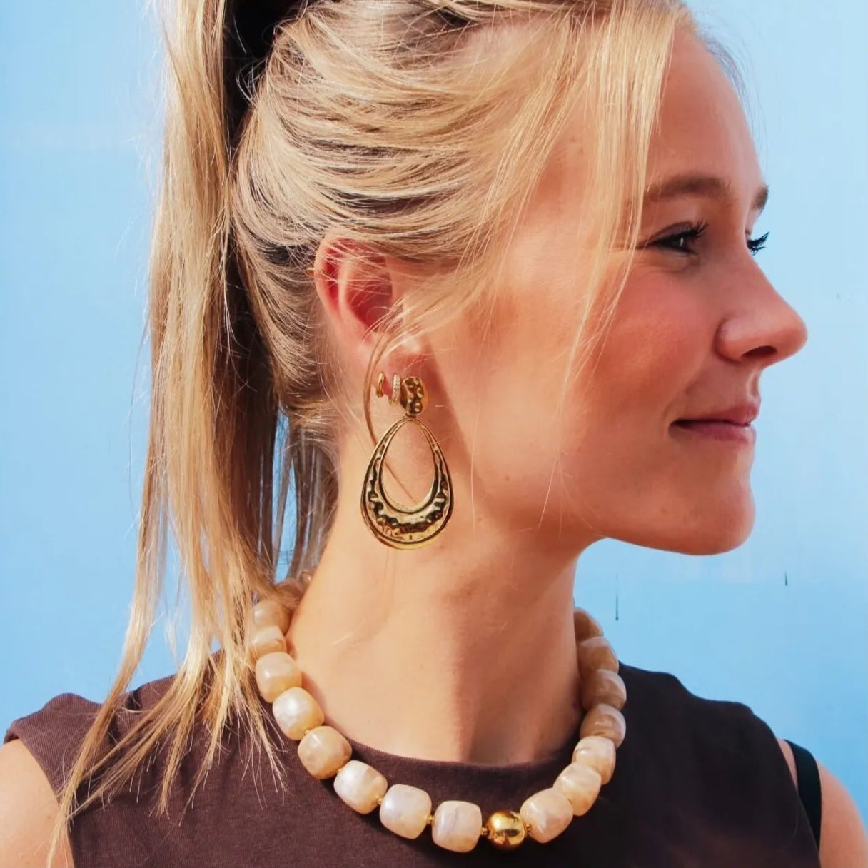 Collier de perles carrées XL - beige - Bazou