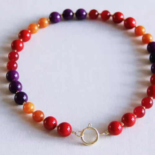 Collier de perles en pierre naturelle XL - mix orange/violet/rouge - Bazou