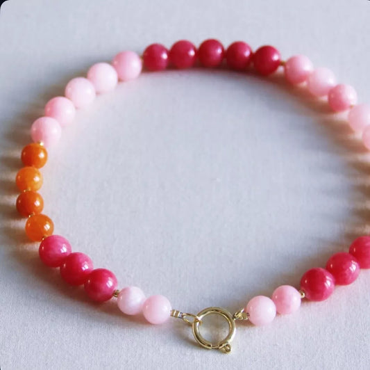 Collier de perles en pierre naturelle XL - mix orange/rose clair/fuchsia - Bazou