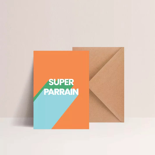 Carte postale avec enveloppe kraft - Super Parrain - Majo Edition