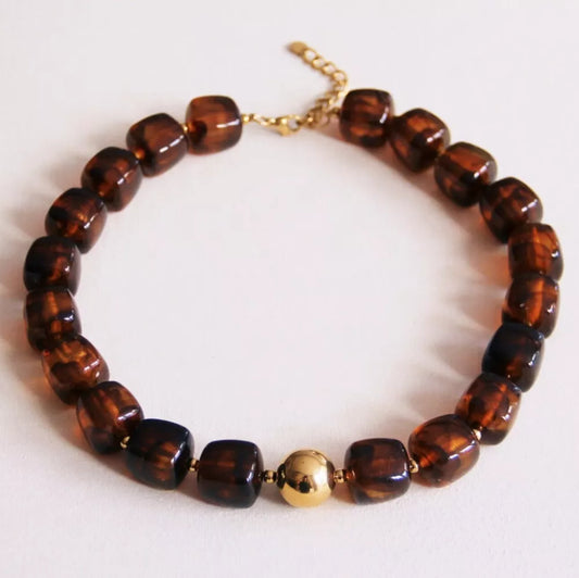 Collier de perles carrées XL - marron chiné - Bazou