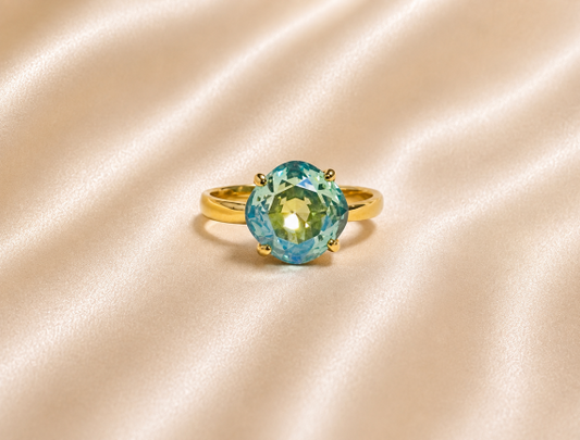 Bague ajustable MOZIE en acier doré inoxydable "Bleu Glacier" - NOAKIS