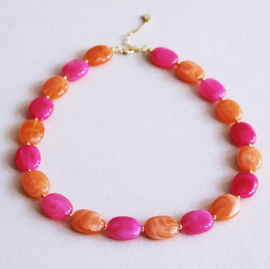 Collier de perles ovales XL - orange/rose clair - Bazou