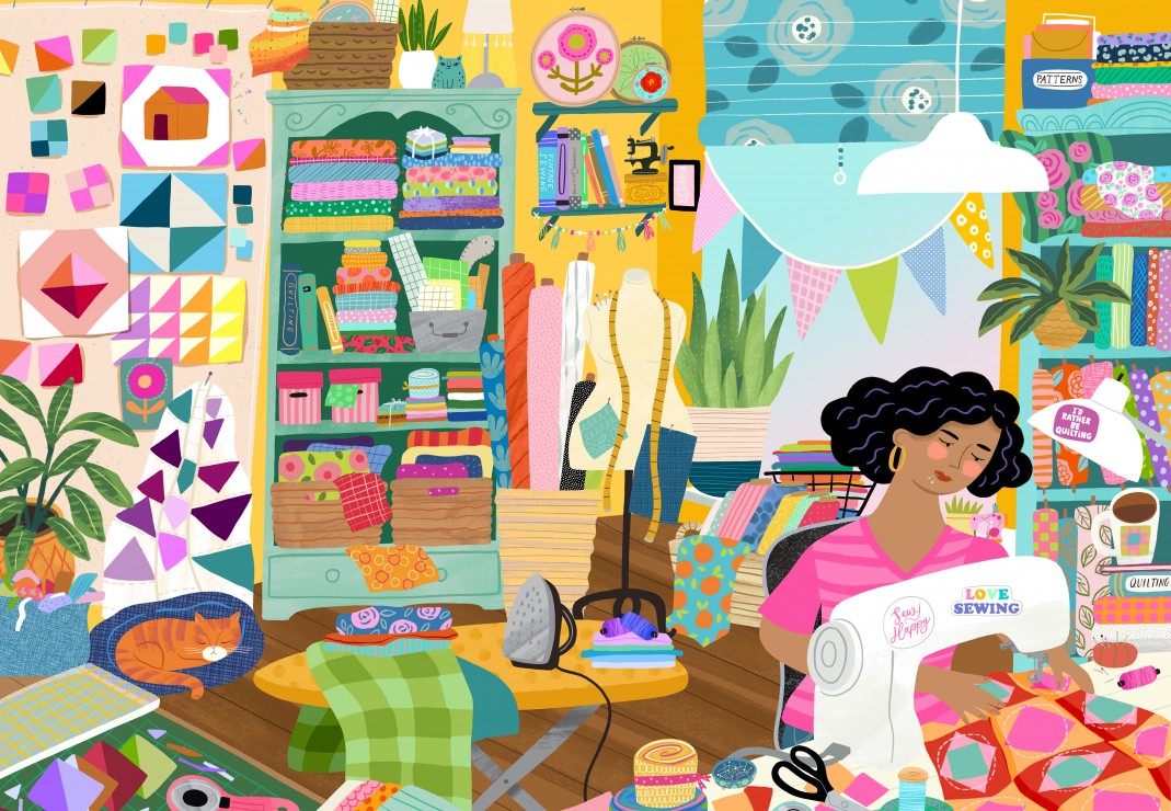 Puzzle 1000p My happy place is in the SEWING ROOM- Pieces and Peace