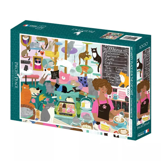 Puzzle 1000p My happy place is in the cat café - Pieces and Peace
