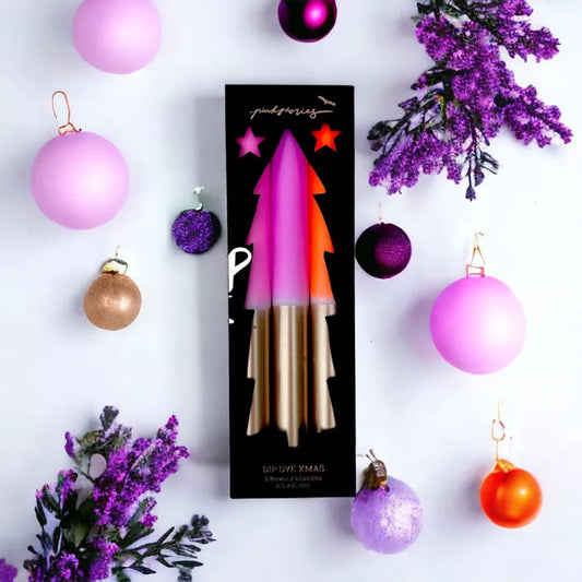 Bougies de Noël Dip Dye grand format - Pink Stories