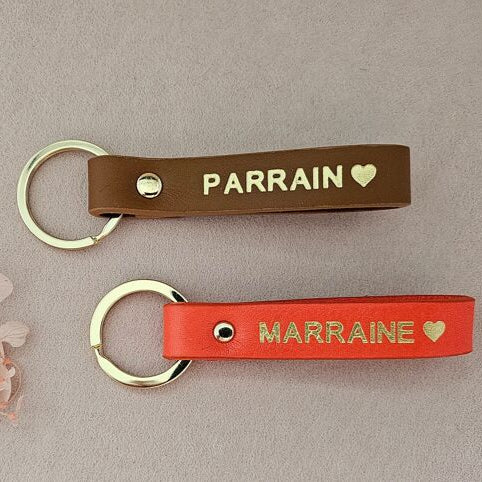 Porte-clés personnalisé en cuir "Parrain" - Royal Marais
