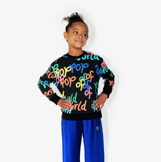 Sweatshirt noir imprimé "World Of Pop" en coton bio pour enfants