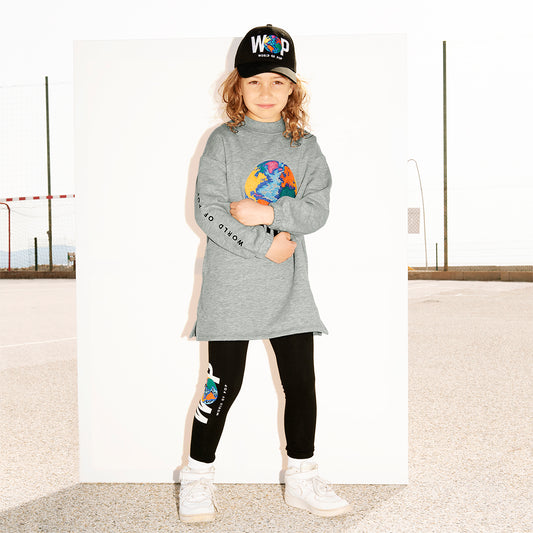 WOP-robe brodée grise pour enfant en coton bio