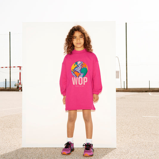 WOP-robe brodée fuchsia pour enfant en coton bio