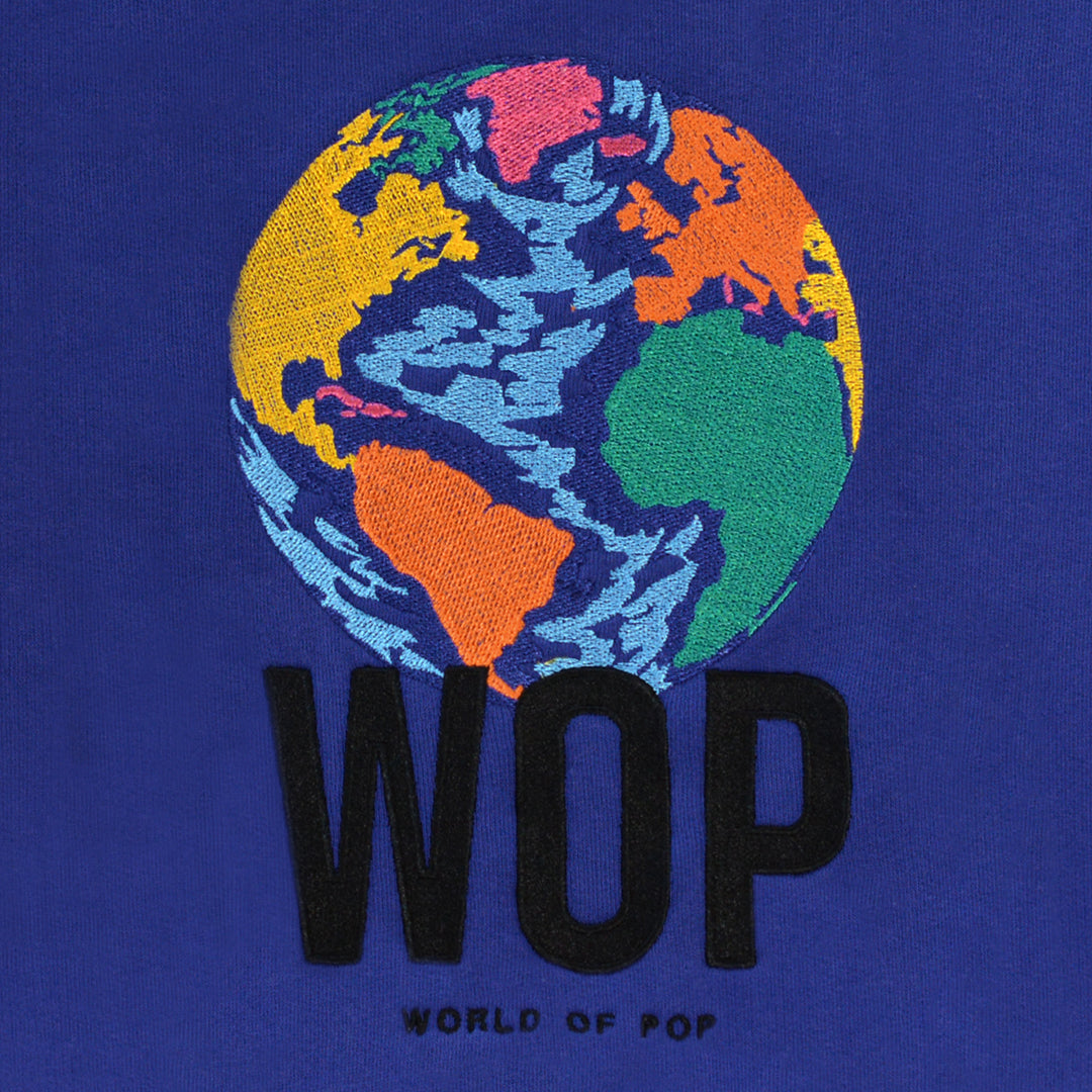WOP- sweat brodé bleu pour adulte en coton bio-femme-homme