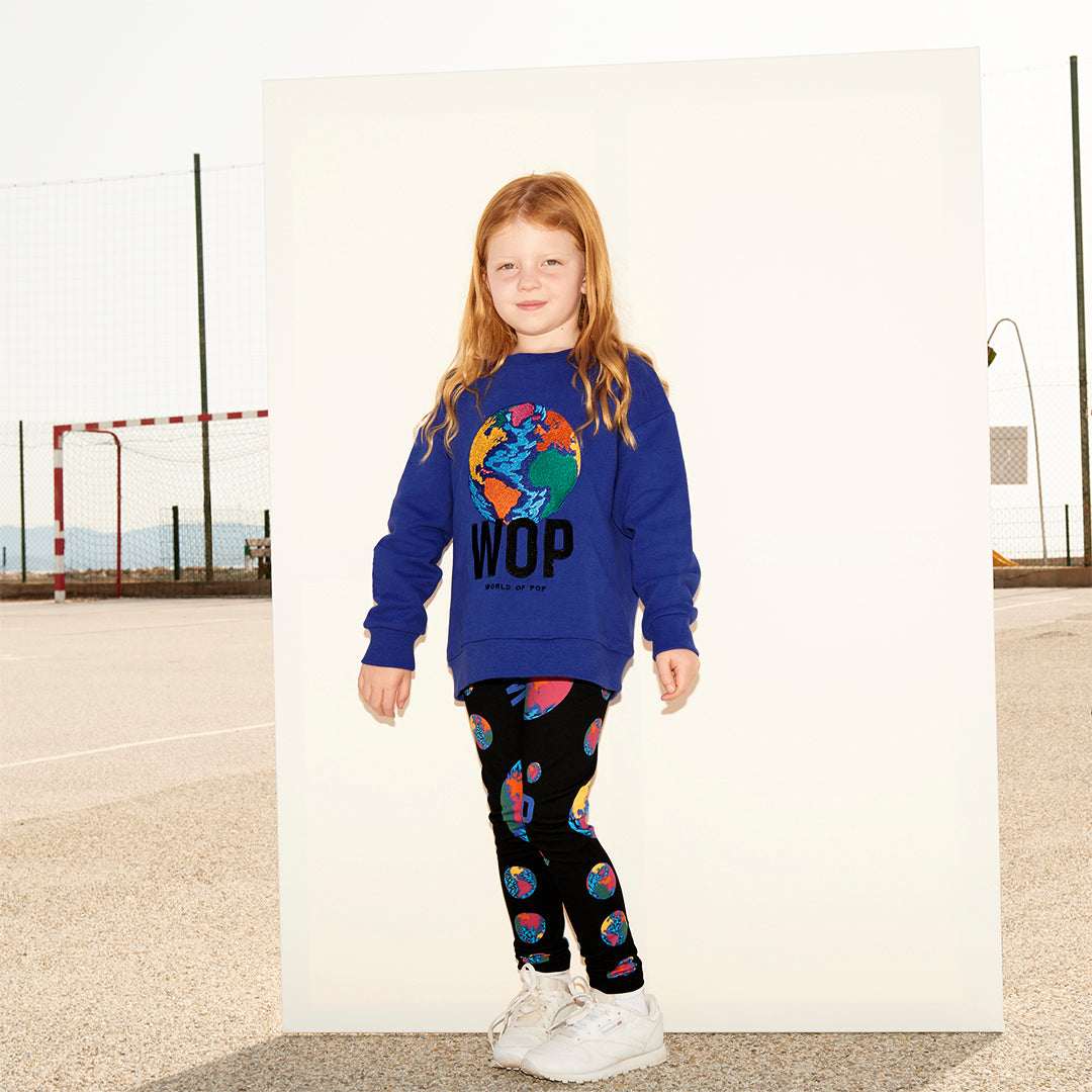 WOP- sweat brodé bleu pour enfant en coton bio