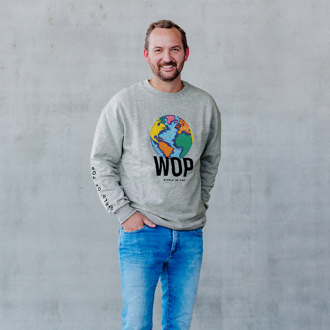 WOP- sweat brodé gris pour adulte en coton bio-homme