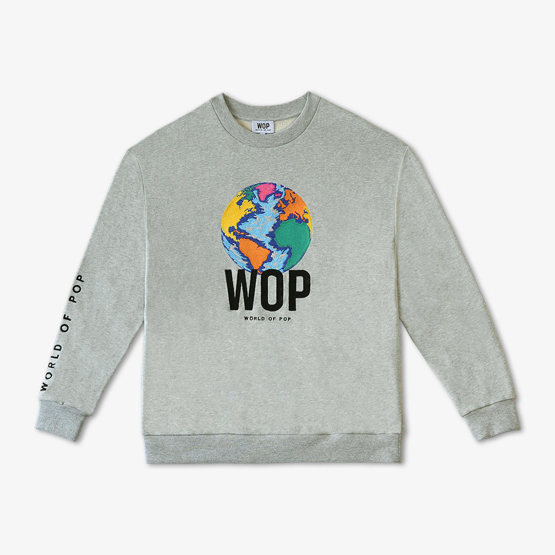 WOP- sweat brodé gris pour adulte en coton bio-femme-homme