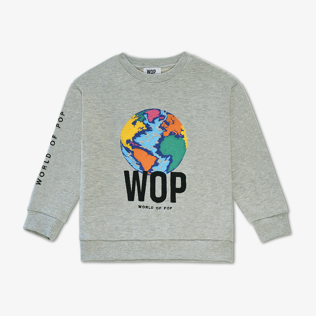WOP- sweat brodé gris pour enfant en coton bio-garçon-fille