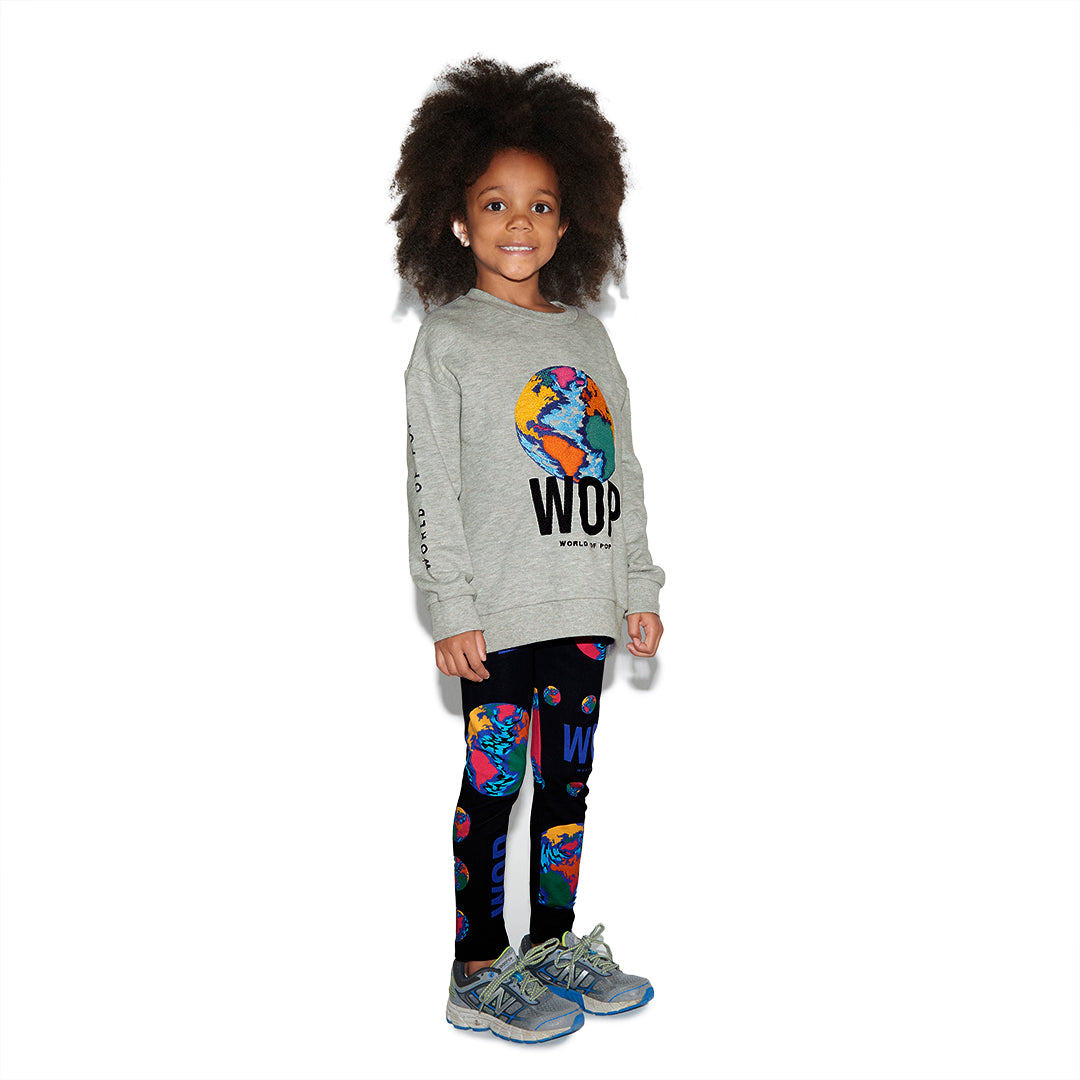 WOP- sweat brodé gris pour enfant en coton bio-fille