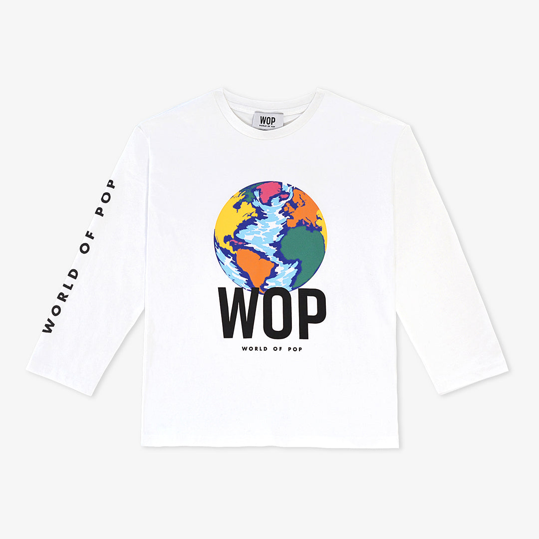 WOP-tshirt manches longues blanc pour enfant en coton bio-fille-garçon