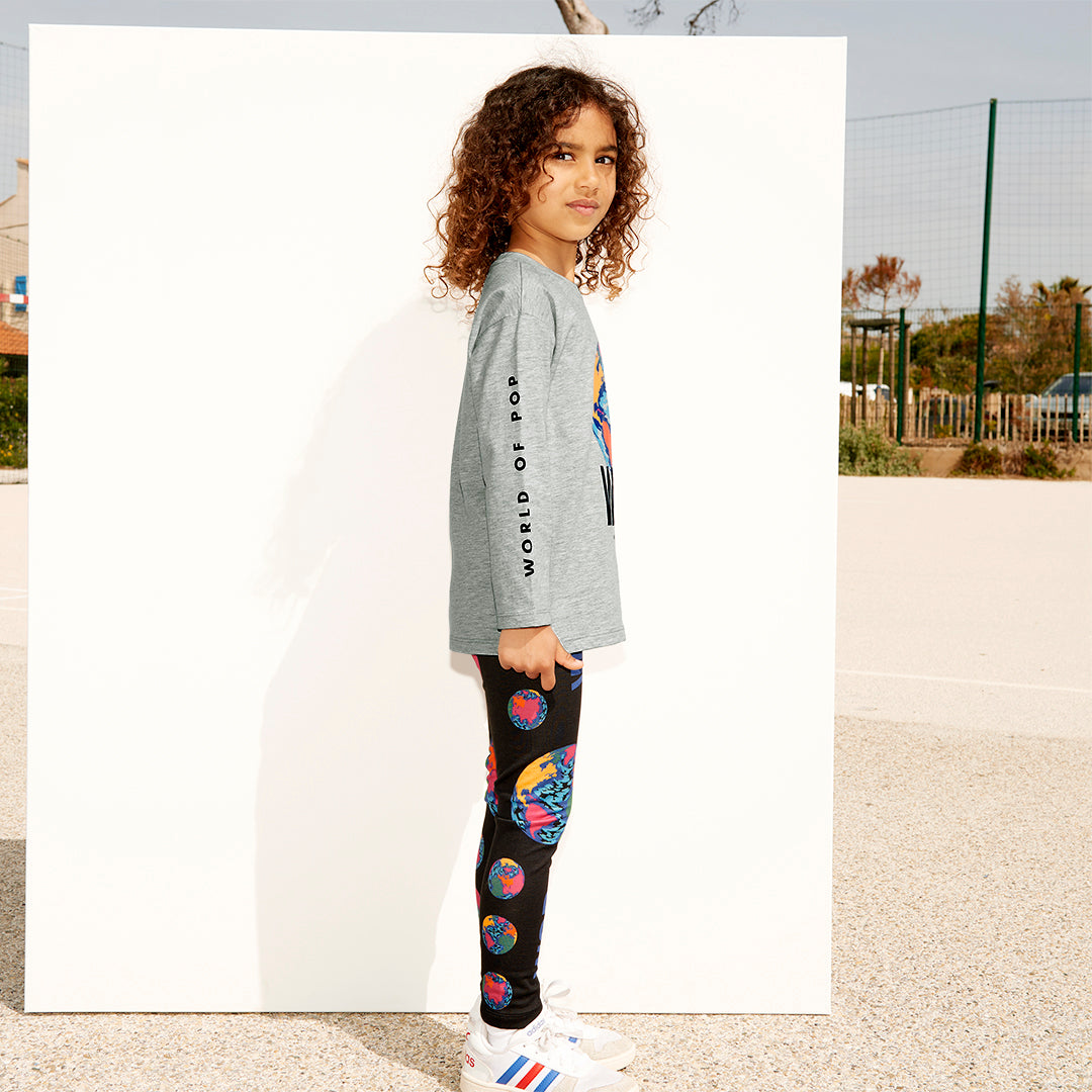 WOP-tshirt manches longues gris pour enfant en coton bio-fille