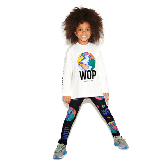 WOP-tshirt manches longues blanc pour enfant en coton bio-fille