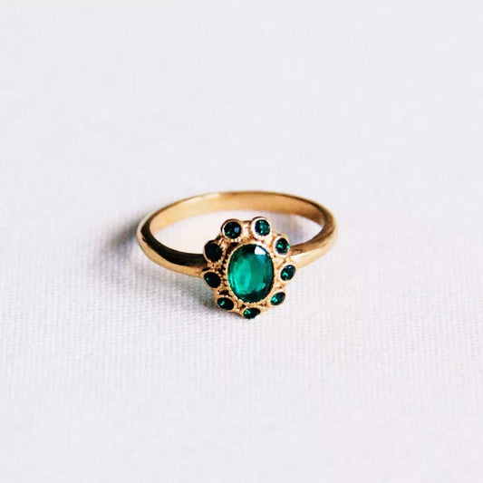 Bague vintage en acier inoxydable avec pierres vertes - or - Bazou
