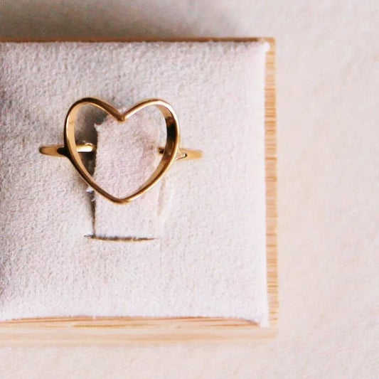 bague coeur acier inoxydable doré