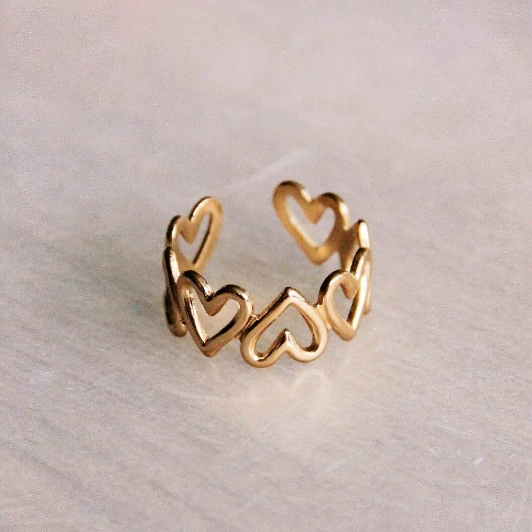 Bague réglable en acier inoxydable avec cœur – doré - Bazou tendance