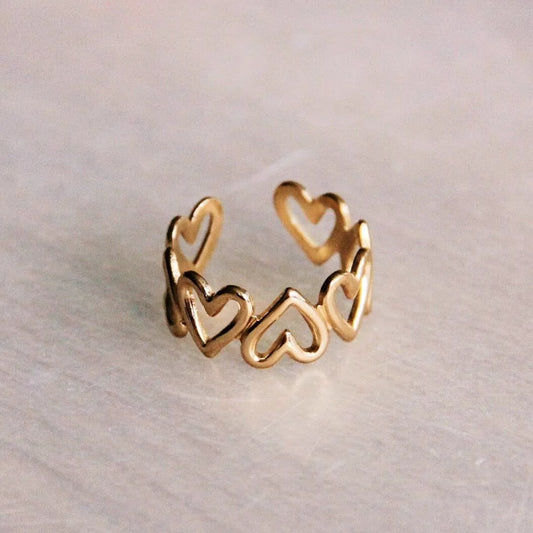 Bague réglable en acier inoxydable avec cœur – doré - Bazou tendance