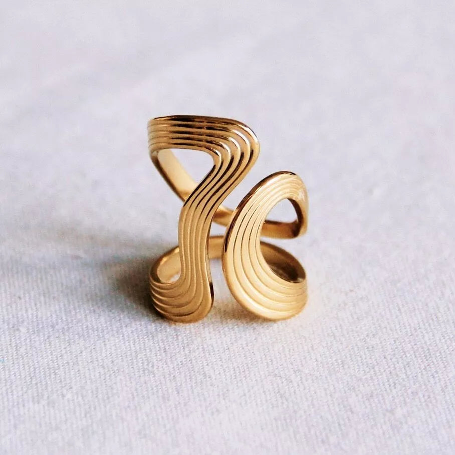 Bague XL rétro rayée Statement - Bazou