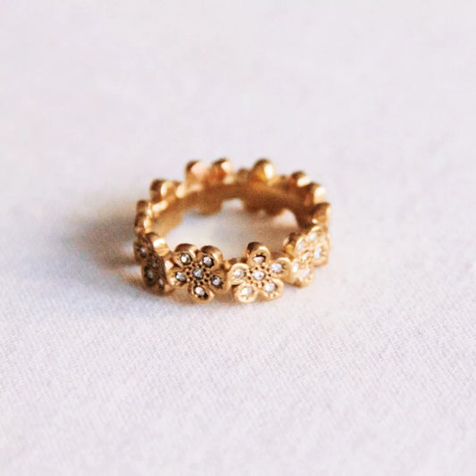 Bague fleur avec pierres de zircone - Bazou
