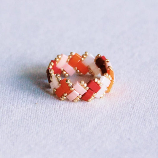 Bague tilabead - saumon/orange/bordeaux - Bazou
