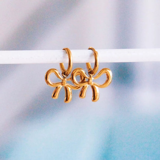 Boucles d'oreilles créoles en acier inoxydable avec noeud rose - Bazou