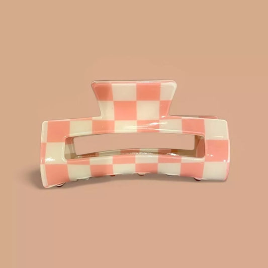 Pince a cheveux rectangulaire damier rose bébé - Agathe and coco
